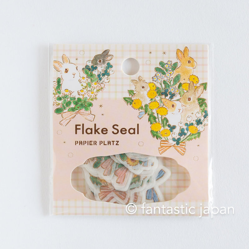 Washi flake stickers -rabbit and flower bouuet- designed by Shinako Moriyama