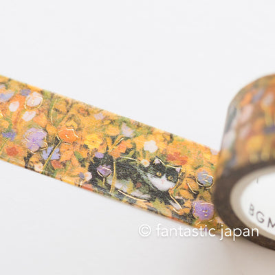 Gold foil Masking Tape / cat and flower -Tuxedo-