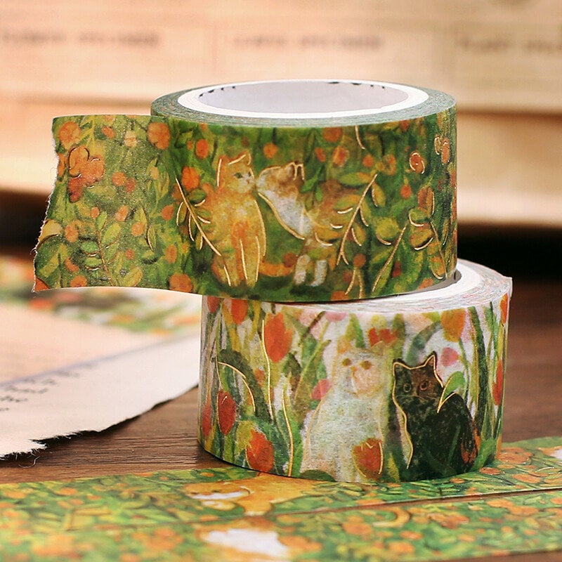 Gold foil Masking Tape / cat and flower -Lets play together!-