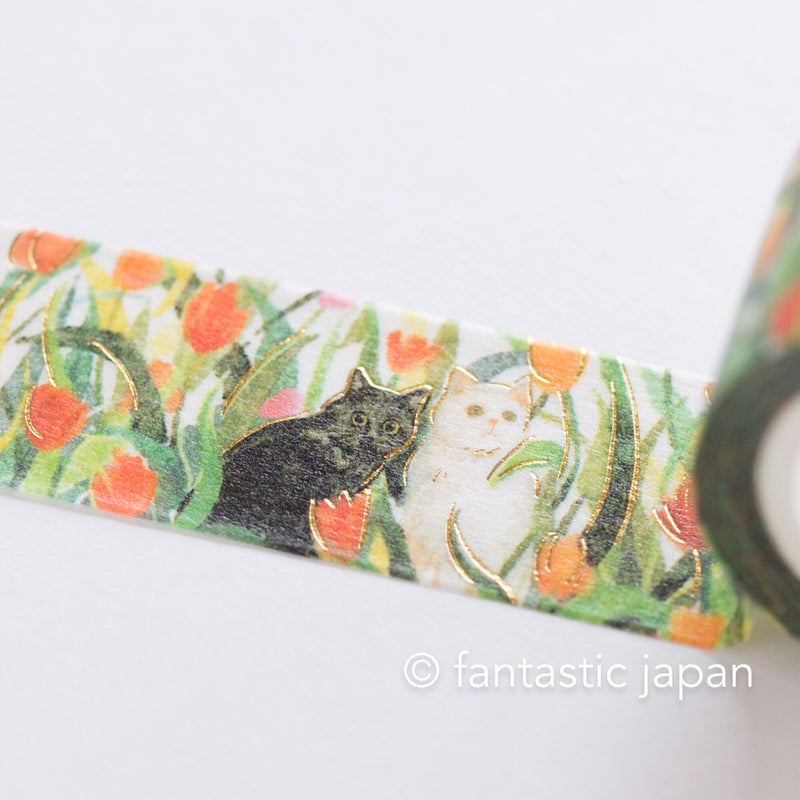 Gold foil Masking Tape / cat and flower -Lets play together!-
