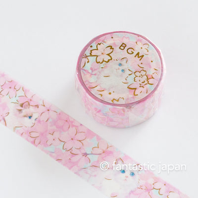Gold foil Masking Tape / cat and flower -blossoms-