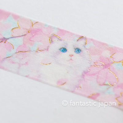 Gold foil Masking Tape / cat and flower -blossoms-