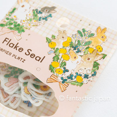 Washi flake stickers -rabbit and flower bouuet- designed by Shinako Moriyama
