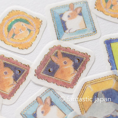 Washi flake stickers -rabbits in the frame- designed by Shinako Moriyama