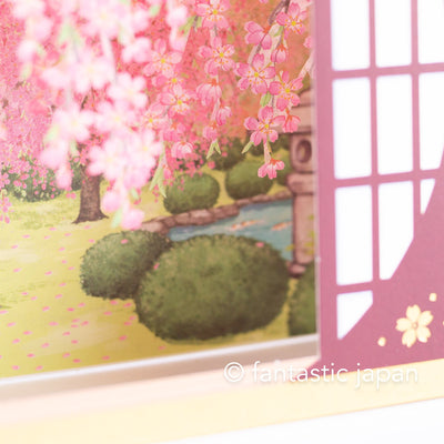 Greeting card -cherry blossoms in the Japansese circle window-
