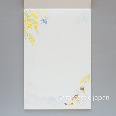Japanese Washi Writing Letter Pad and Envelopes -cats and mimosa-