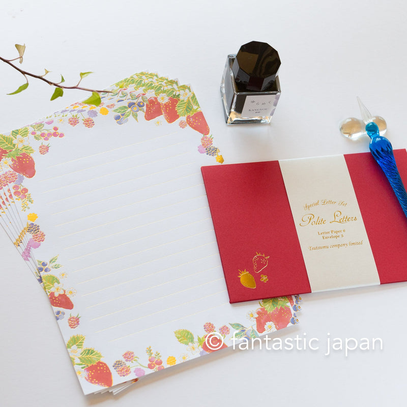 Gold foiled Letter Writing set -Polite letters "berry garden"- by Tsutsumu company limited