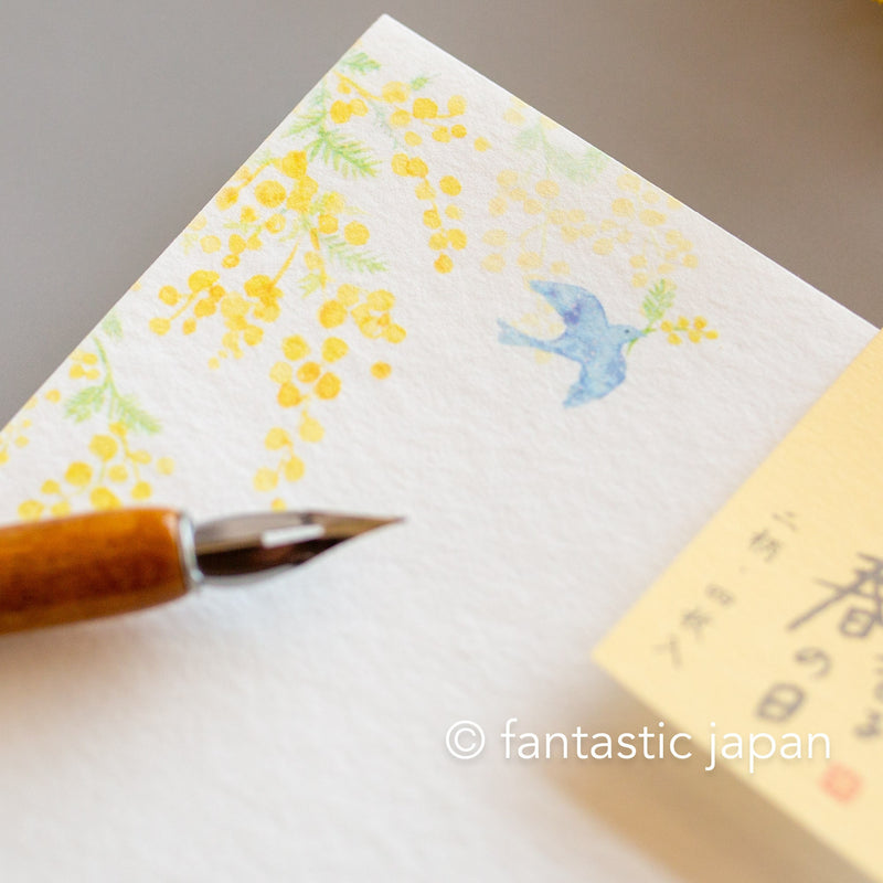 Japanese Washi Writing Letter Pad and Envelopes -cats and mimosa-